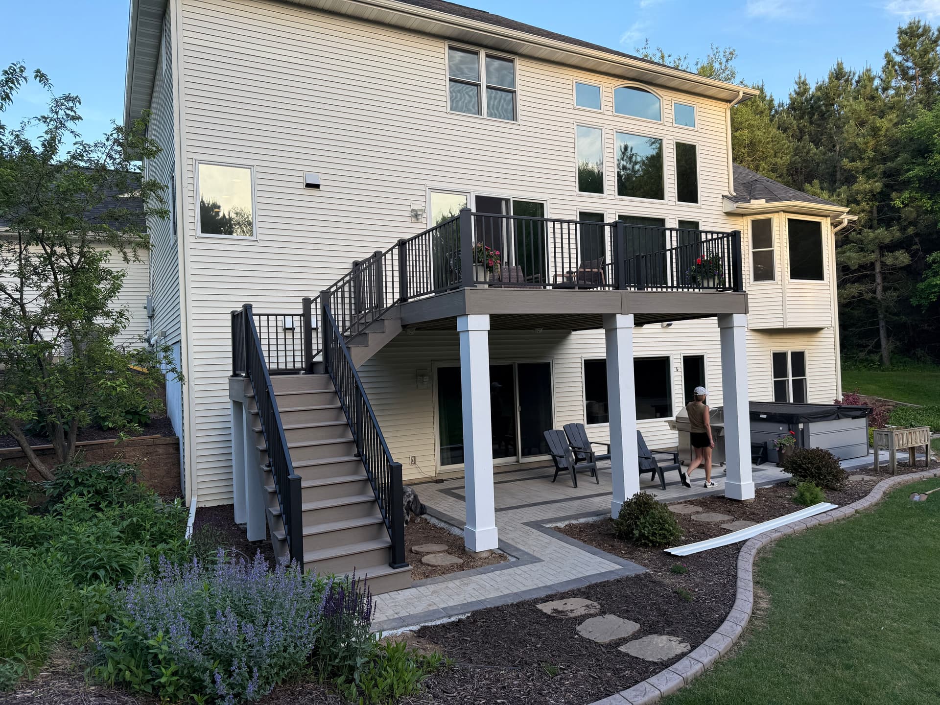 Custom Paver Patio With Hot Tub Pad and Overhead Deck
